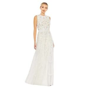 Mac Duggal Size 20 NEW 9137 Ivory Embroidered High Neck Sleeveless Ruffled Gown